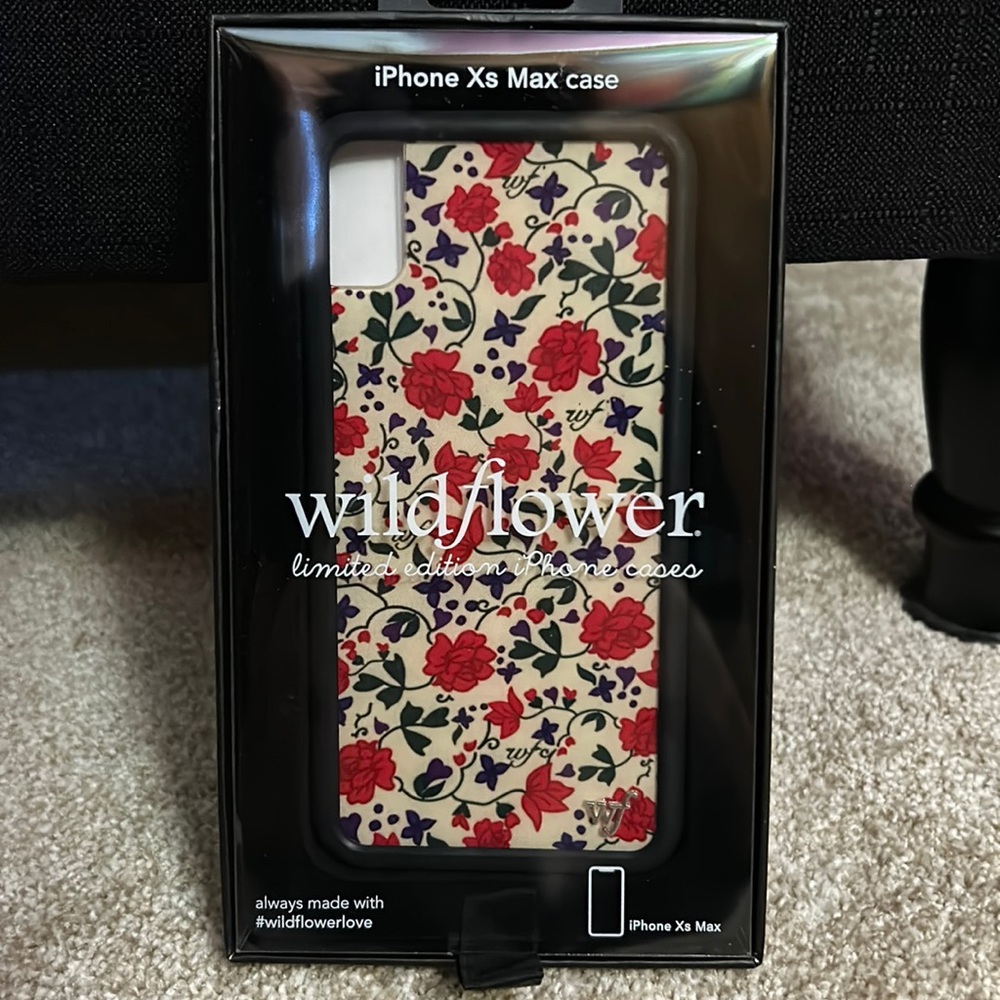 Wildflower IPhone Xs Max case. creamed color base,red green,purple flower print.